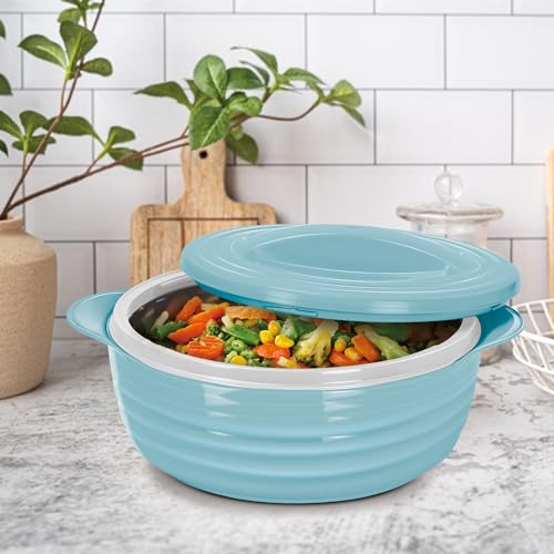 Image of MILTON Aspire 1500 Serving Casserole, Double Walled Inner Stainless Steel, PU Insulated Kitchen Hot Pot, Keeps Food hot & Fresh for Roti, Biryani, 1180 ml, Blue