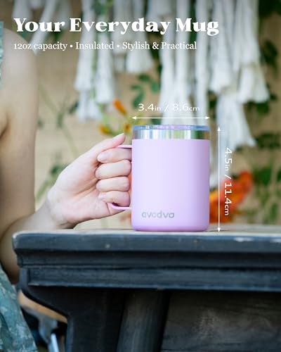 avodvo 12oz Insulated Coffee Mug with Lid – Includes Two Lids, Stainless Steel Coffee Travel Mug with Handle, Double Wall Vacuum Insulated Camping Mug for Home, Office & Outdoor, Pink - image 4