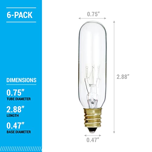 (Pack Of 6) 15T6/Cl - 15 Watt T6 Clear Tubular - 120V - Candelabra (E12) Base - Incandescent Light Bulb #TOP2