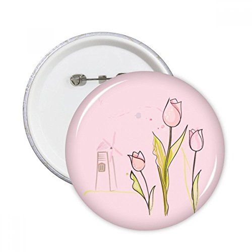 Badge bouton maison tulipe verdure plante DIYthinker x5 de taille XXL pour customiser les vêtements