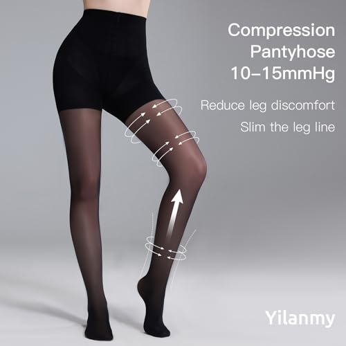 Yilanmy Compression Pantyhose for Women 10-15mmHg Support Hose Compression Tights 30D Sheer Stockings 2 Pairs2