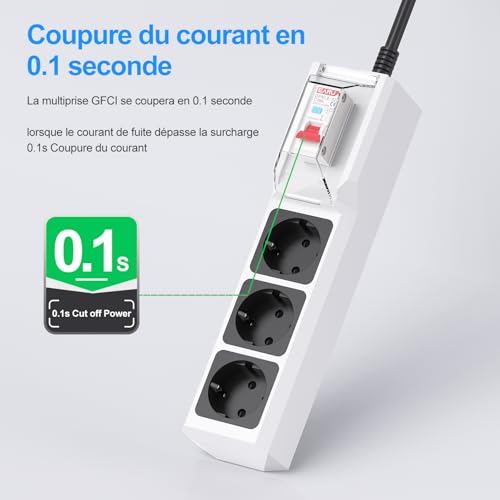 Multiprise disjoncteur différentiel 30mA BEVA bloc parafoudre étanche pour outils - 3