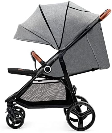 Kinderkraft Grande Plus Stroller Pushchair for Toddlers from Birth to 22 kg, Extra-Large Hood, Lie-Flat Position, Folding with one Hand, Shock Absorption on All Wheels, Gray