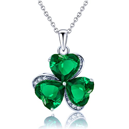 VONSSY Collier en cristal de trèfle émeraude vert délicat Pendentif en pierres précieuses avec diamant blanc ST Patricks Day Collier en trèfle irlandais Chaîne en plaqué or 18 carats Cover