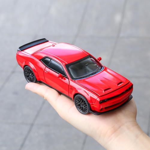 Image of Dodge Challenger Hellcat Toy Car 1:24 Scale Collection Diecast Metal Toy Model Car for Kids Light Sound Pull Back Openable Door