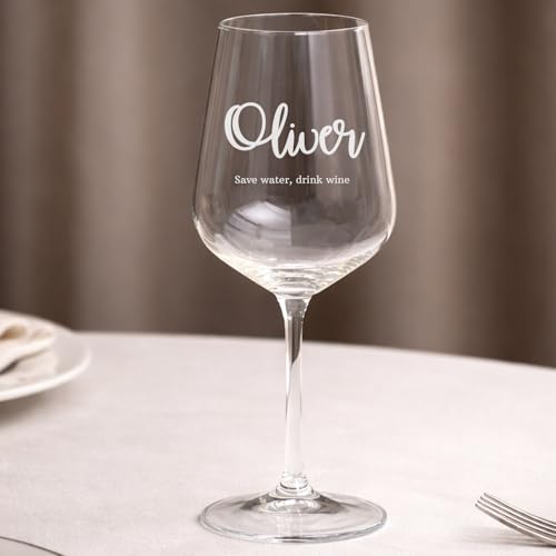 Wanapix | Calice di Vino Personalizzato Nome e Data | Bicchiere da Vino | Cristallo di Boemia | Inciso al Laser | 45 cl | Regalo originale | Anniversario - Testo