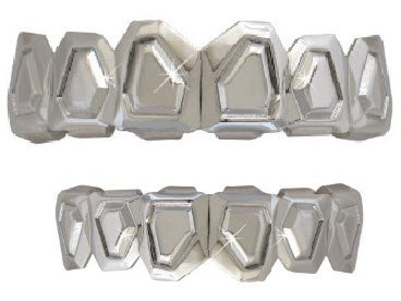 Hip Hop Platinum Silver Plated Removeable Mouth Grillz Set (Top & Bottom) Embossed