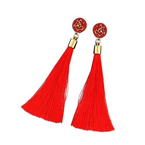 dragonaur Pendientes largos Boho con borlas largas, pendientes colgantes para mujer, color rojo Cover