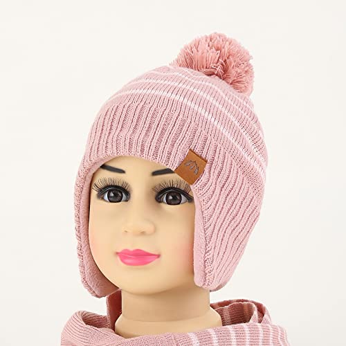 Monimo Girls Winter Hat Knitted Earflaps Girls Beanie Thicken Fleece Lining Kids Winter Hat3