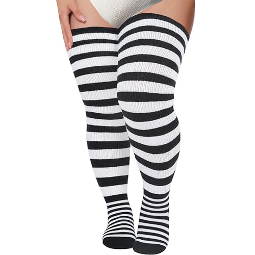 Plus Size Women Thigh High Socks for Thick Thighs Long Striped Warm Over the Knee Socks Thick Wide Warmers - Main Image