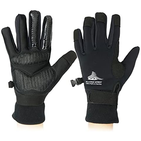 Gel Padded Thermal Gloves (1 Pair) with Wrist Straps, for Ice Figure Skating Skiing Snowboarding Winter Sports, Water Resistance Warm Flexible, Kids Adults Men & Women (Large) Cover