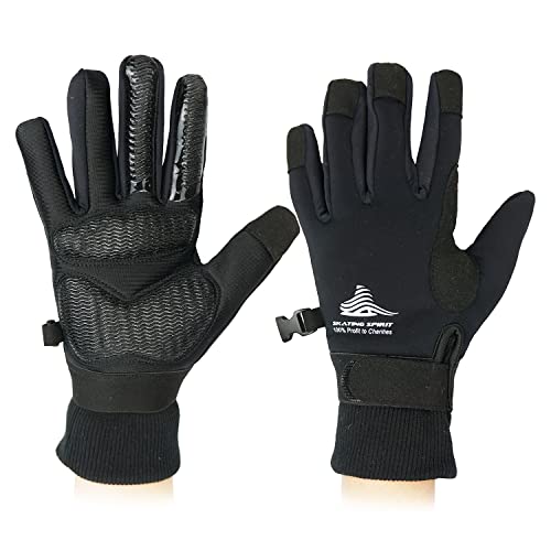 Gel Padded Thermal Gloves (1 Pair) with Wrist Straps, for Ice Figure Skating Skiing Snowboarding Winter Sports, Water Resistance Warm Flexible, Kids Adults Men & Women (Medium)