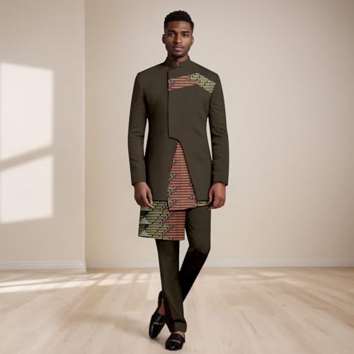 African Clothes for Men Slim Fit Full Sleeve Print Blazer Pants 2 Piece Set Dashiki Outfits Bussiness Suits2