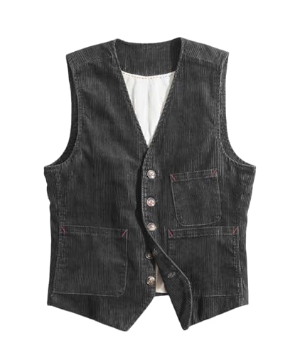 SevenBoy Men's Vintage Corduroy Suit Vest Casual V-Neck Dress Waistcoat(Grey,XXXL)