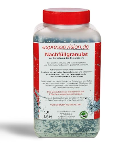 1 Liter Nachfüllgranulat - Wasserfilter Granulat für nachfüllbare Kartuschen I Füllgranulat / Filtergranulat für Krug- & Tankfilter vieler Marken - entkalkt Wasserenthärter für Filterkartuschen