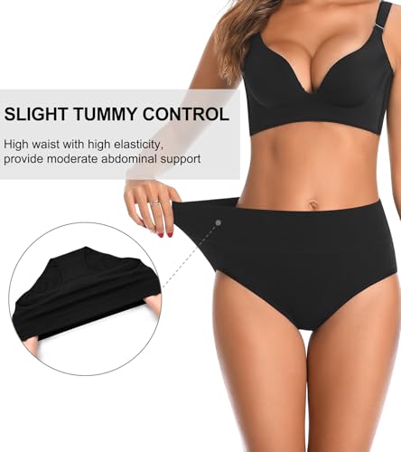 High Waisted Womens Underwear Cotton Tummy Control Postpartum Full Coverage Panties Stretch Briefs Black3