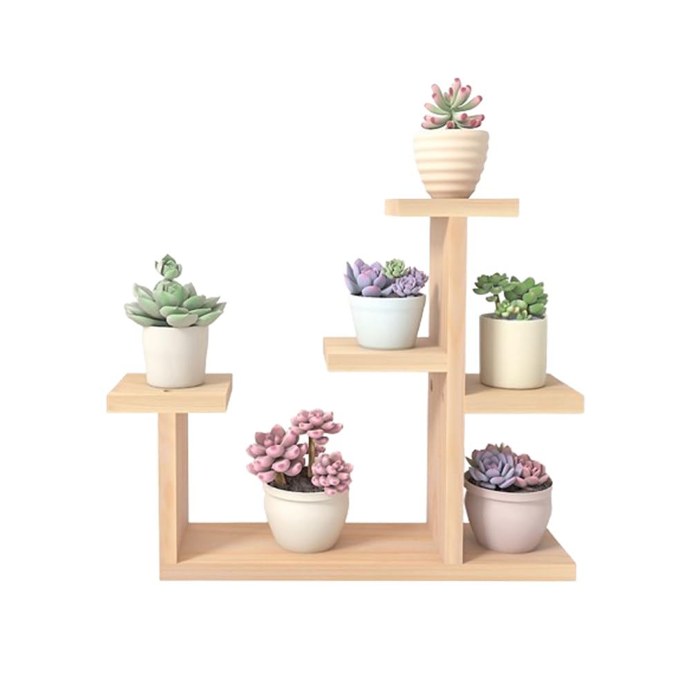 Support à plantes en bois intérieur étagère à fleurs de table 6 pots et succulentes