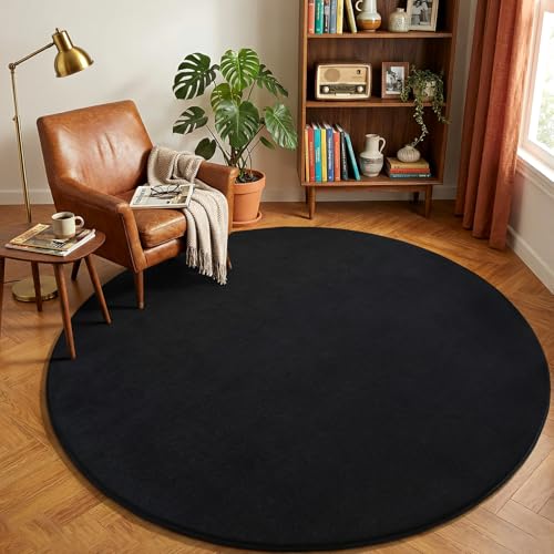 Amearea Black Round Area Rugs 4ft Washable Circle Rugs for Bedroom Living Room Fluffy Indoor Thickened Memory Foam Rug Non Slip Minimalist Circular Carpet for Kids Boys Girls Dorm Nursery Room Decor