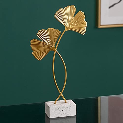 Sculpture Złoty Kutę Żelazo Ginkgo Liście Statua Metal Home Decor Ozdoby Dekoracje Desktop Roślin Akcesoria Rzemiosło Statue