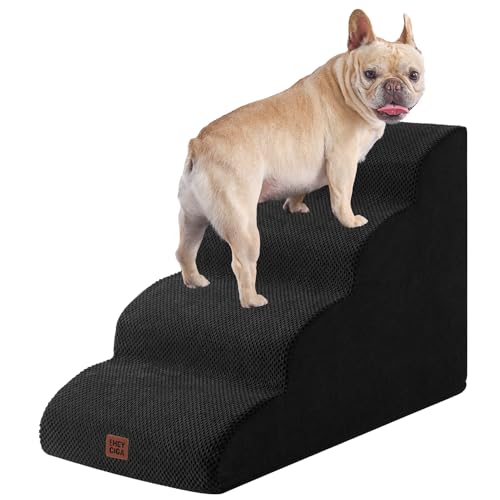 EHEYCIGA Hundetreppe für Kleine Hunde 50 cm Hoch, Haustiertreppe für Sofa Bett, Treppe für Hunde aus Hochdichtem Schwamm, Hunderampe mit Waschbarem Bezug und Rutschfestem Boden, 4 Stufen, Schwarz