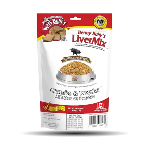 Benny Bullys LiverMix Crumbs & Powder 1Lb - Freeze Dried Beef Liver Dog Treats, High Protein, Low Fat, Nutrient Rich, Healthy Snack for Dogs, All Natural Ingredients - (454g)
