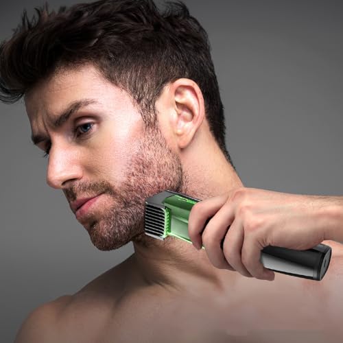 Vacuum Beard Shaver for Men, Vakuum Bartrasierer mit 20 Längeneinstellungen, Verstellbar Nass & Trocken Elektrischer Bartschneider mit 2 Kamm, Kabellos Barttrimmer Haarschneider Geschenk für Herren