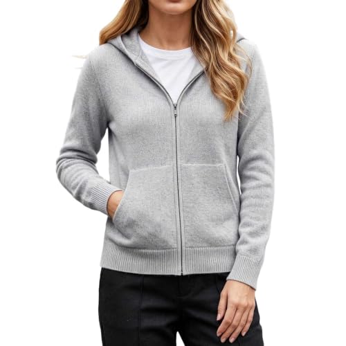 GOSEAGOTOFUN Hooded Cardigan for Women Full Zip Up Hooded Sweaters Long Sleeve Knit Sweaters Fall Casual Loose Fit Outerwear Light Gray Small - image 2