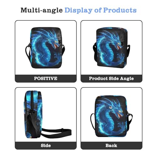 Crossbody Bag Blue Fire Flame Dragon Messenger Bag for Women Men Purse Shoulder Bag Satchel Bag with Adjustable Strap 214B52934