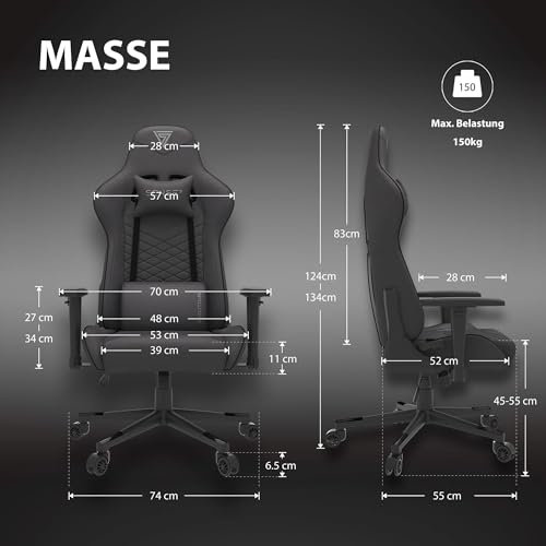 Gaming Stoff Spellcaster Bürostuhl Zocker Gamer Ergonomischer Stuhl Armlehne Einteiliger Stahlrahmen Einstellbarer Neigungswinkel Schwarz, 43-52 x 69,5 x 57, 5902659841537 – Bild 4