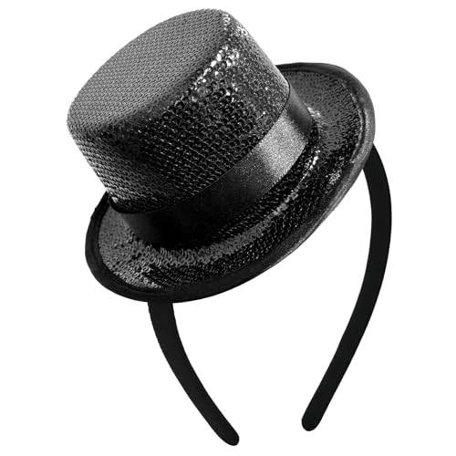 Black Sequin Mini Top Hat Headband Fascinator for 1920s Gatsby Party Halloween Costume Accessories