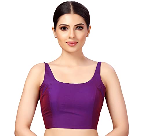 Image of Studio Shringaar Women's Polyester Sleeveless Satin Padded Saree Blouse