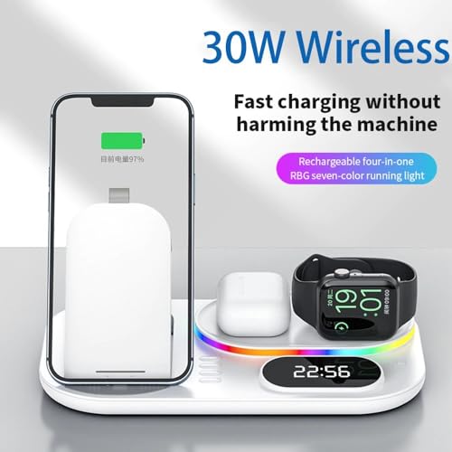 Chargeur sans fil 4 en 1 multi-appareil compatible iPhone et Watch avec LED 30W - 4