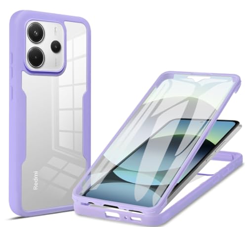 Xiaomi Redmi Note 14 4G�p�N���A�P�[�X�A�t���{�f�B�����d�b�P�[�X�A�����X�N���[���v���e�N�^�[360°�t���{�f�B�ی�h�o�ϏՌ��J�o�[(Purple)