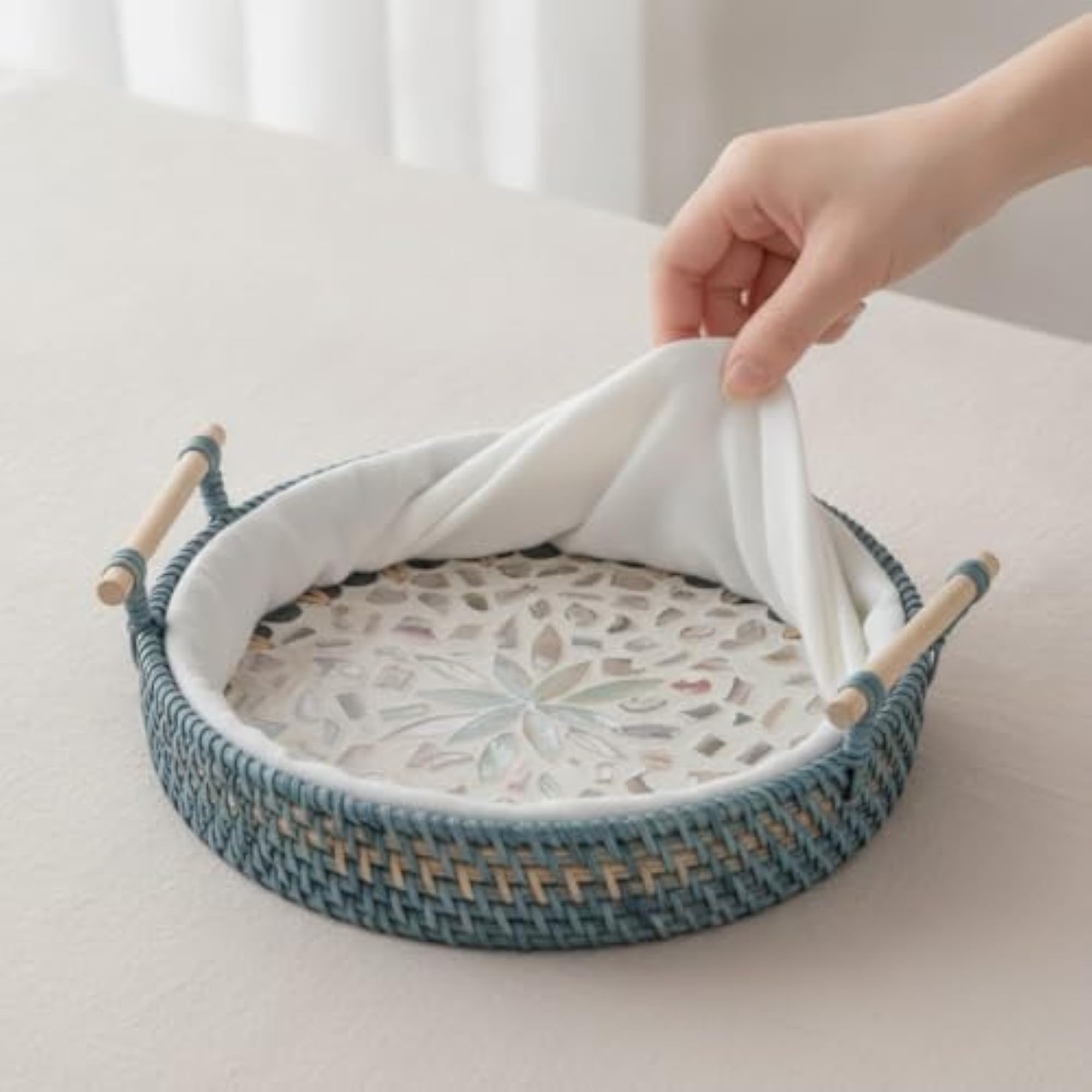 Handwoven Wicker Basket Tray with Handles, Rustic Design