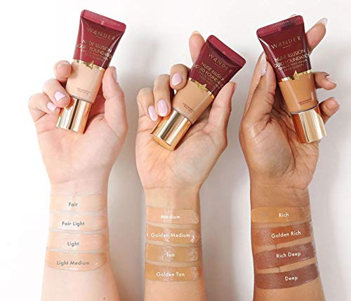 Nude Illusion Liquid Foundation - Medium - Medium To Full Coverage Foundation With Niacinamide & Lotus Extract - Natural Skin Finish - Blurs, Conceals & Contours - Travel-Friendly Tube #TOP1