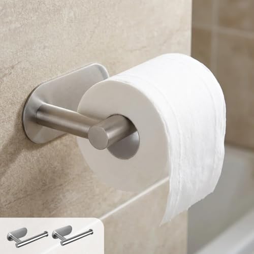 Proxima Direct Adhesive Toilet Paper Holder 2 Pack Bathroom Tissue Roll Holder Rustproof 304 Stainless Steel Peel and Stick for Kitchen Washroom (Silver)