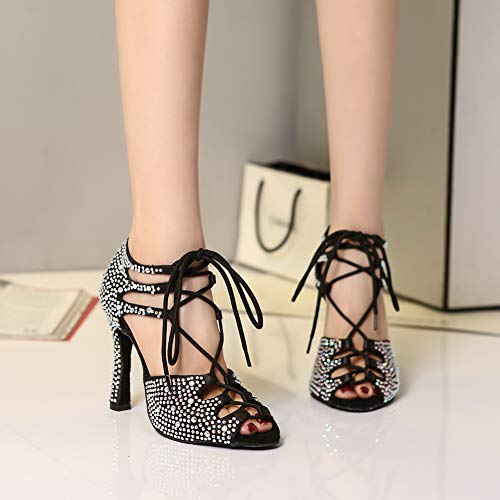HROYL Women Latin Dance Shoes with Rhinestones Ballroom Performence Wedding Party Dance Heels,YCL4254
