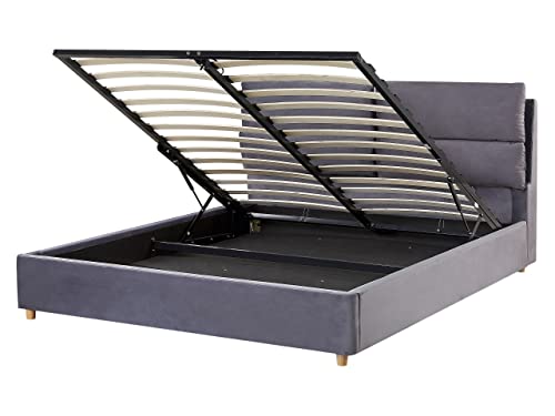 Beliani Schickes Doppelbett in Grau mit Bettkasten und Lattenrost 140 x 200...