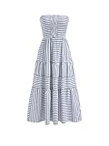 CIDER Women's Strapless Dress Tube Striped Long Midi Dresses A Line Shirred Beach Vacation Casual Summer Outfits Blue