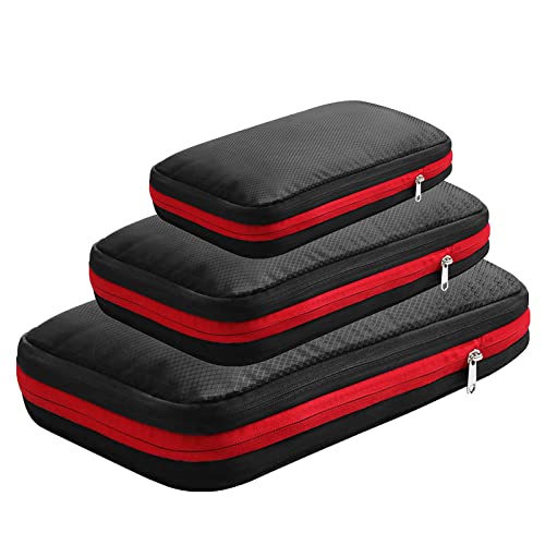 YuanDiann Juego de 3 cubos de equipaje con bolsa de viaje de compresión de dos capas, organizador de equipaje, impermeable, organizador para maletas, equipaje de mano, mochila, Negro Cover