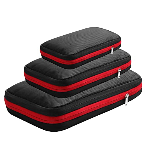 YuanDiann Juego de 3 cubos de equipaje con bolsa de viaje de compresión de dos capas, organizador de equipaje, impermeable, organizador para maletas, equipaje de mano, mochila, Negro