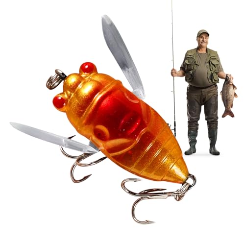 Señuelos De Cigada - Cebos De Pesca De Agua, Señuelos Artificiales Duros | Lirios De Pesca Robustos De Pesca 3D Para Percha Y Estanque De Agua Dulce Pesca Con Diseño De Cigallo Realista Para El