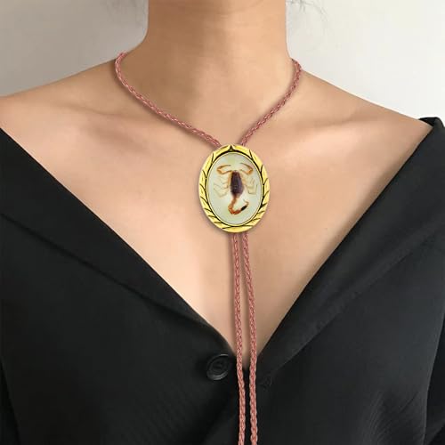 Image of Btilasif Bolo Tie Brown for Men, Scorpion Luminous Stone Cowboy Tie Western Leather Necktie Necklace for Women