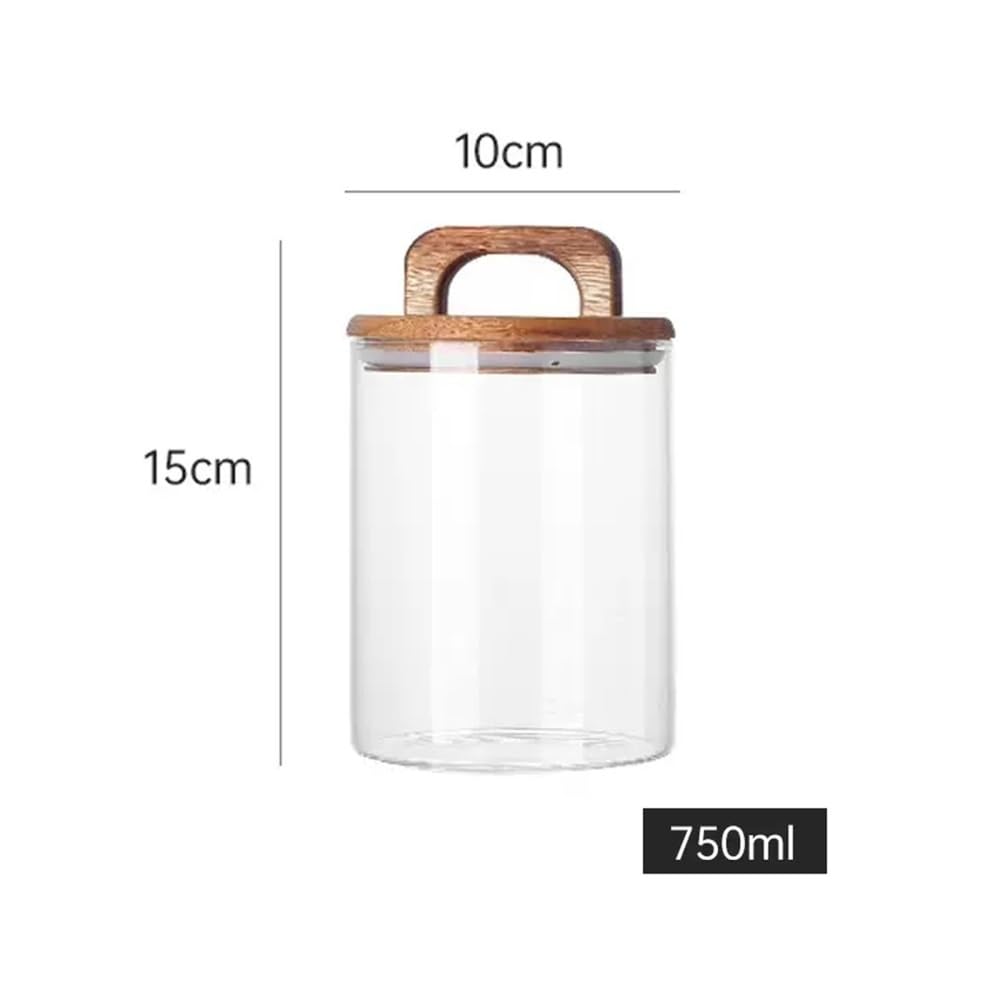 Tee-Vorratsglas, Transparente Tee-Aufbewahrungsbehälter aus Glas, mit luftdichtem Holzdeckel und Griff(750ML)