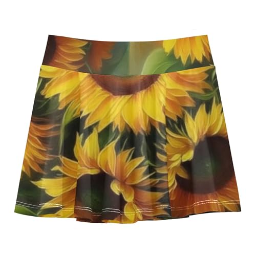 Girls' Shorts Athletic Skorts Toddlers Tennis Skirts Print Cheer Skirt Yellow Sunflowers 3t2
