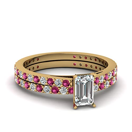 Image of 55Carat Choose Your Gemstone Emerald Shape 14k Yellow Gold Plated Wedding Ring Classic Delicate Diamond CZ Everyday Wedding Jewelry Handmade Ring Minimal Surprise Gifts for Ladies : US 4 to 12