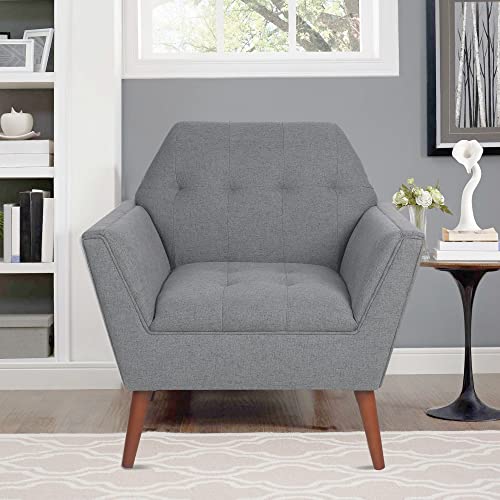 Levnary Modern Accent Chair, Comfy Upholstered Button Tufted Armchair With Wood Legs, Mid-Century Upholstered Single Sofa Chair For Reading Room Living Room (Dark Gray) #TOP2