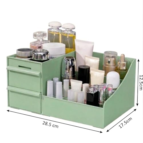 Image of INOVERA Makeup Organizer with Drawers | Countertop Cosmetics Display Case for Dressing Table | Vanity storage Holder Box (Green)