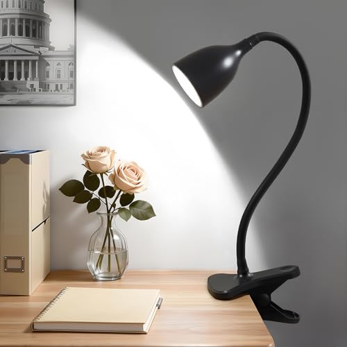 GyroVu Schreibtischlampe für Home Office LED Klemmlampe Leselampe Klemmleuchte für Bettkopfteil Verstellbare Flexible Schwanenhals Schreibtischlampe für Studentenwohnheim & Lernzimmer Schwarz