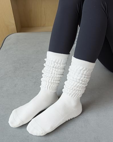 Image of Yawlsow Pilates Socks with Grips for Women Yoga Ruffle Grippy Non Slip Long Slouchy Scrunch Socks for Barre Workout Hospital
